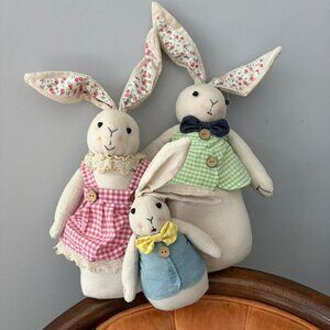 Vintage fabric bunny rabbit weighted bean bag stuffies Easter decor